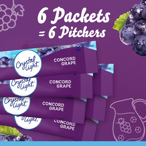 Mélange pour boisson en poudre Crystal Light Raisin Concord Arôme Artificiel, Paquets pour pichet, 6 U.