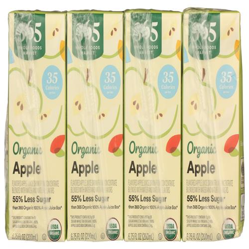 Whole Foods Market, Jus de pomme biologique réduit en sucre, Boîtes de 20 cl (Paquet de 8)