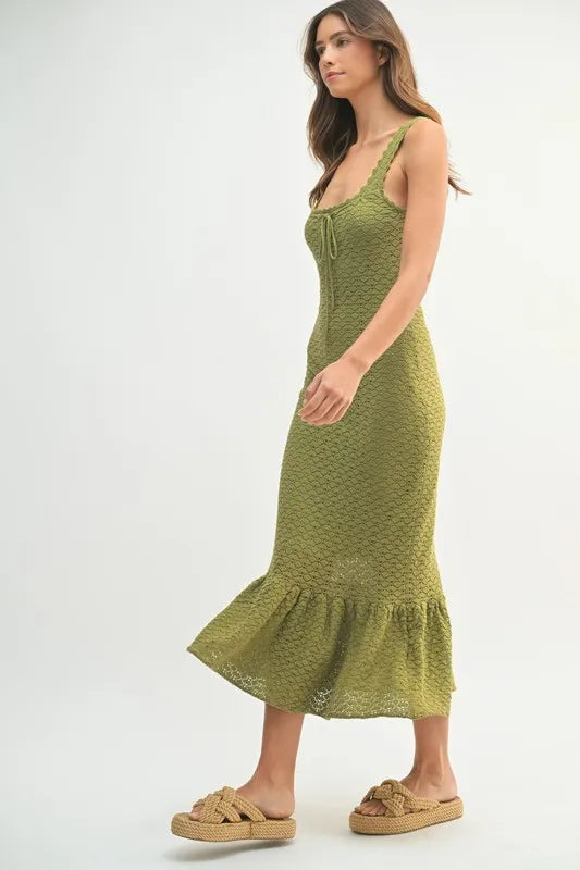 Robe Midi Femme Sans Manches En Crochet À Ourlet Volanté – Robe en Maille Crochetée, Robe à Ourlet Volanté Unique, Robe Midi Sans Manches, Robe Midi d'Été, Robe en Crochet Élégante
