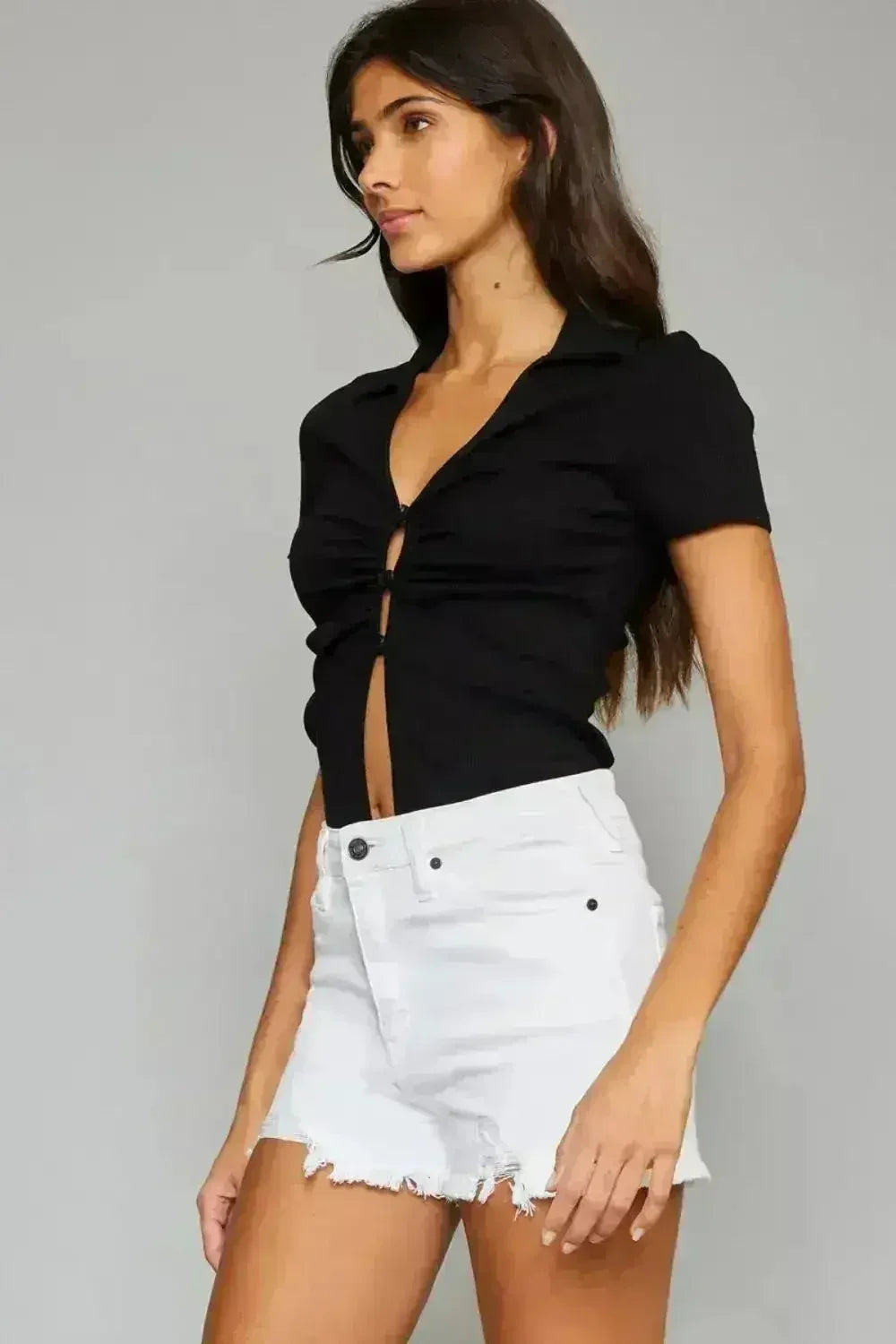 Shorts en jean Kancan taille haute effiloché