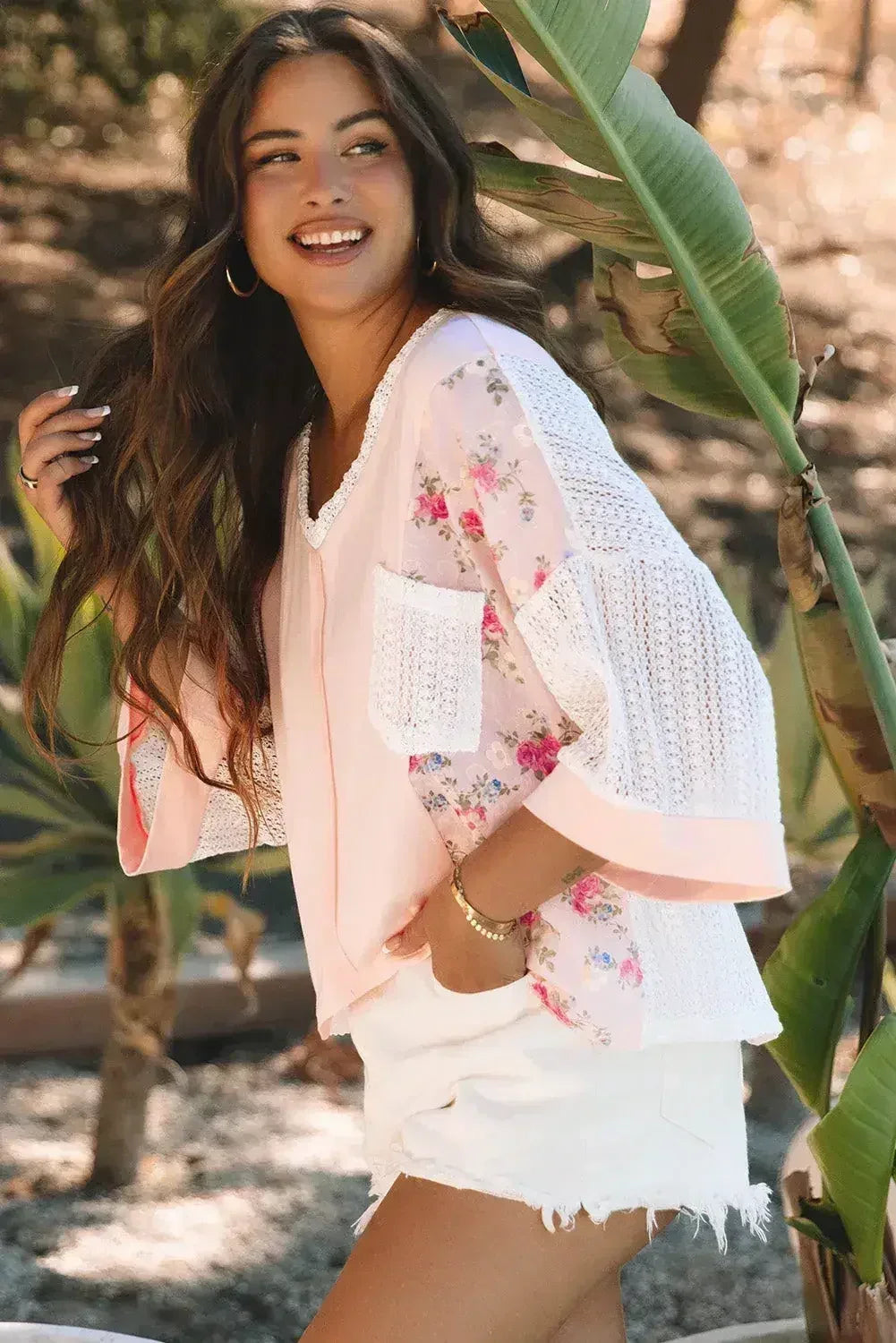 Chemisier en dentelle florale au crochet - Manches chauve-souris | S-2XL | Femstylo