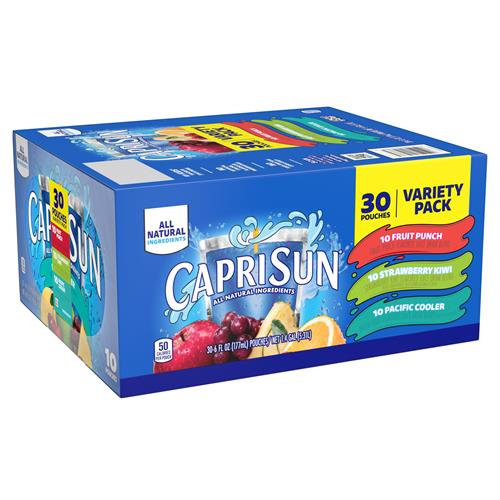 Capri Sun Lot de 30 pochettes de 17,7 cl de boisson aux jus de fruits aromatisés : Fruit Punch, Fraise Kiwi et Pacific Cooler