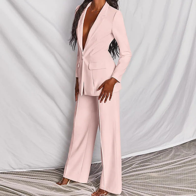 Blazer boutonné à revers et pantalon droit