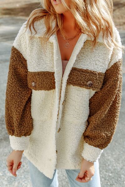 Veste Sherpa Mignonne pour Femme avec Fermeture Boutonnée et Col, Style Rétro Élégant