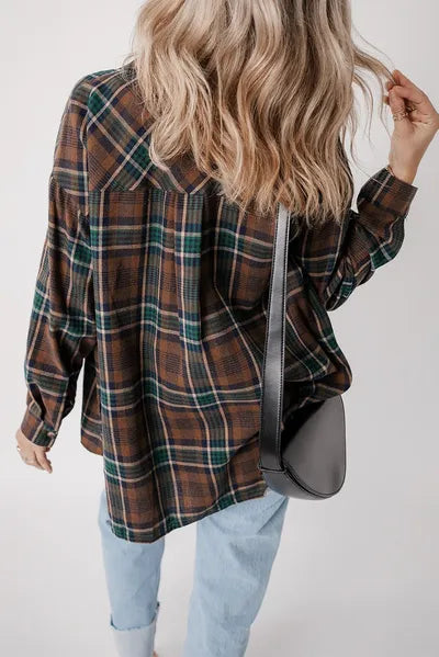 Veste intemporelle pour femme à carreaux boutonnée à manches longues – Vêtement d'extérieur léger et élégant en mélange de coton