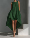 Robe d'été sans manches asymétrique en lin mélangé pour femme