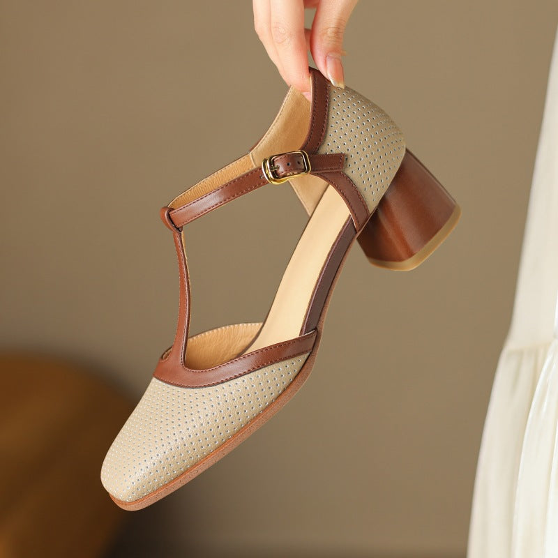 Mules sandales en cuir à bride en T pour femme
