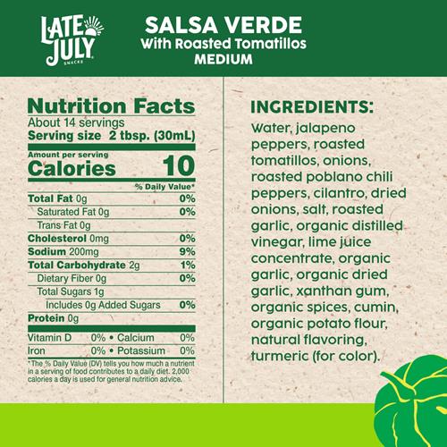 Late July Snacks Salsa Verde With Roasted Tomatillos, Medium, 15.5 Oz Jar