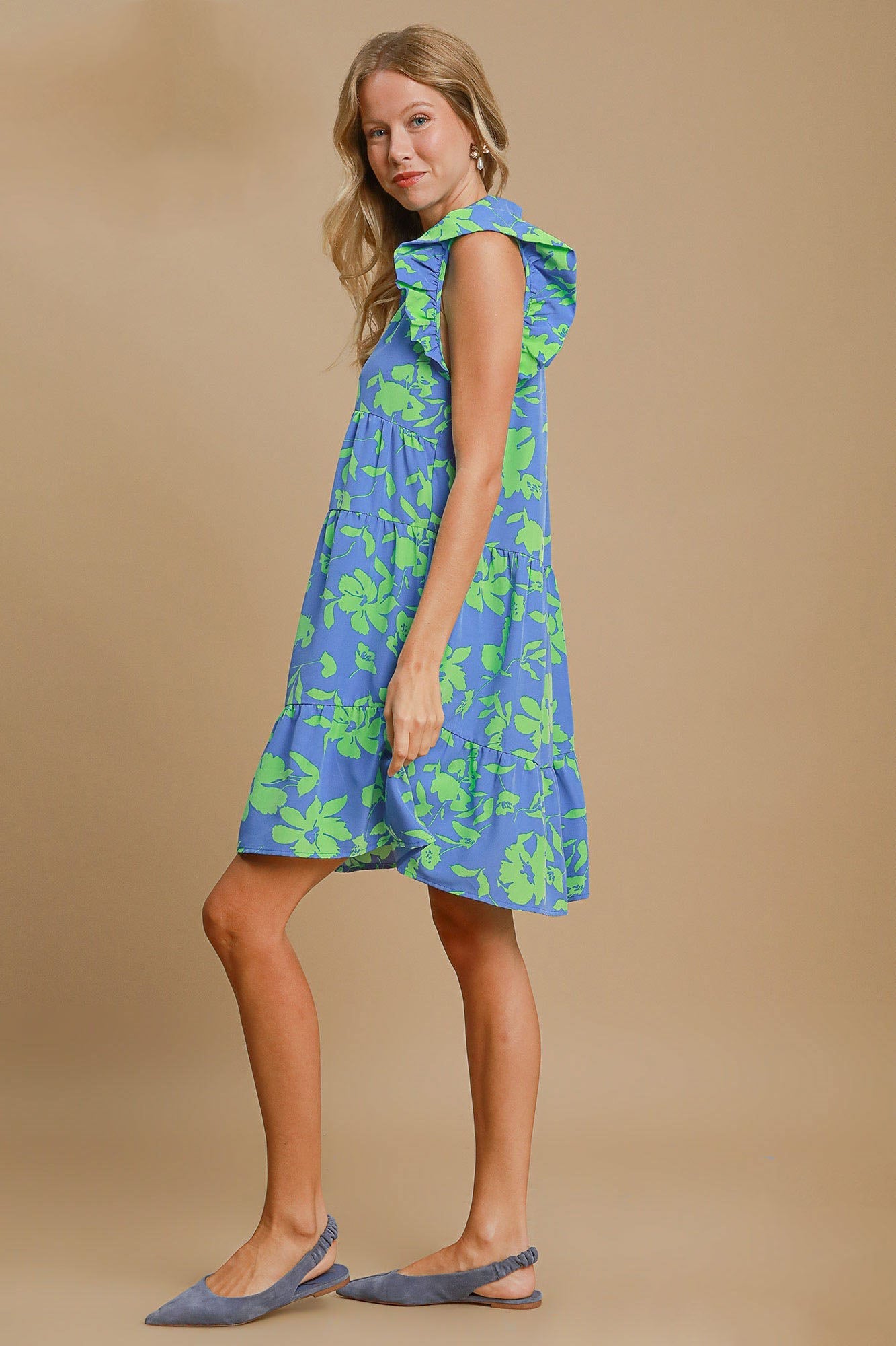 Robe Romantique Grande Taille Imprimé Floral Volants Manches Courtes Robe Grande Taille Légère Été