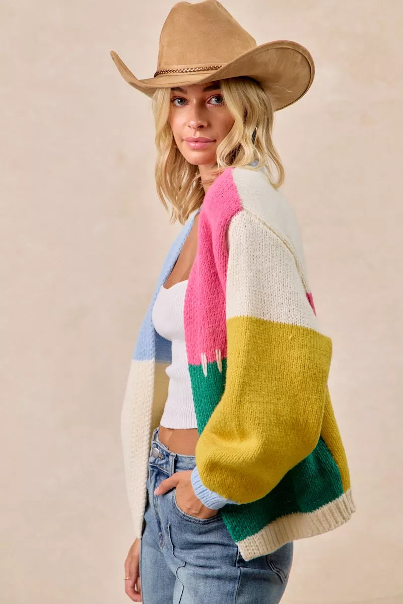Cardigan chandail ouvert color block BiBi