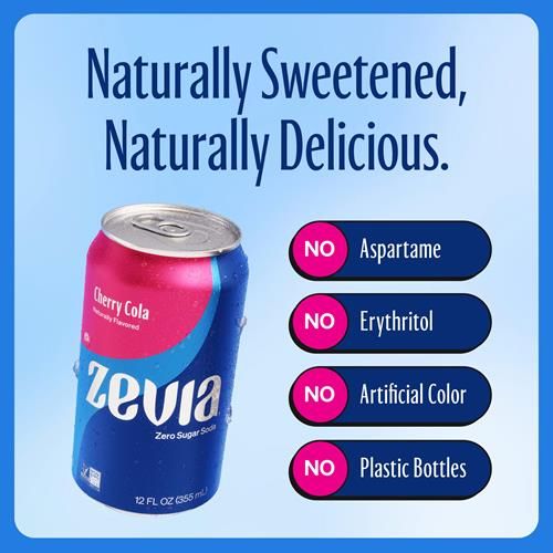Boisson gazeuse Zevia zéro sucre, cerise-cola, canettes de 355 ml (paquet de 12)