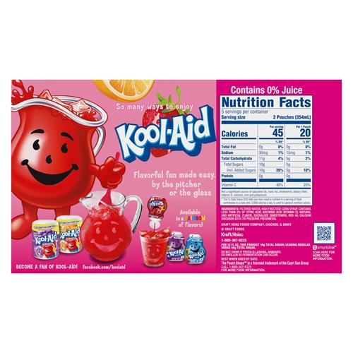 Boisson aromatisée à 0 % de jus Kool-Aid Jammers Sharkleberry Fin, punch fraise-orange, boîte de 10 unités, sachets de 177 ml