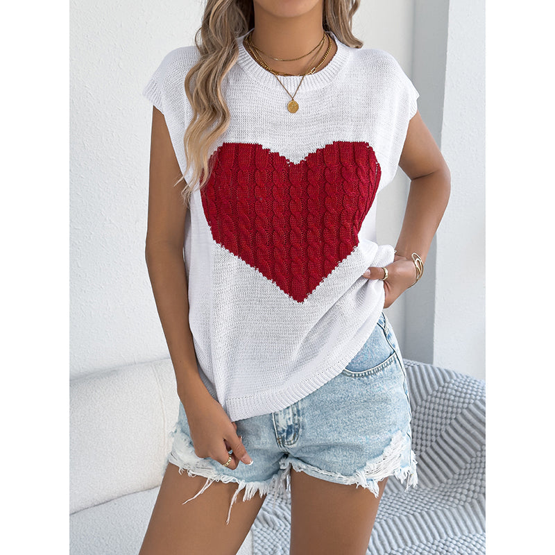 Haut en maille color block pour femme – Débardeur de Saint-Valentin décontracté sans manches