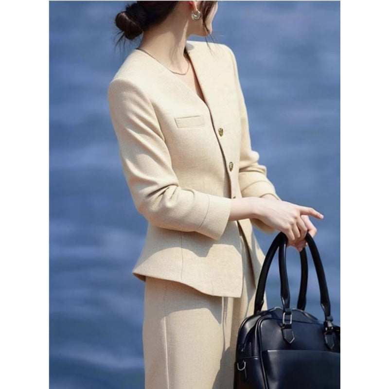 Ensemble Manteau Beige Ceintré et Pantalon Large