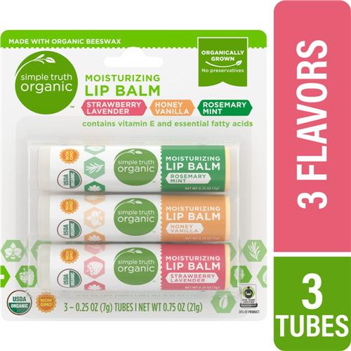 Baume à lèvres hydratant biologique Smple Truth, paquet varié de 3 unités / 0,25 oz