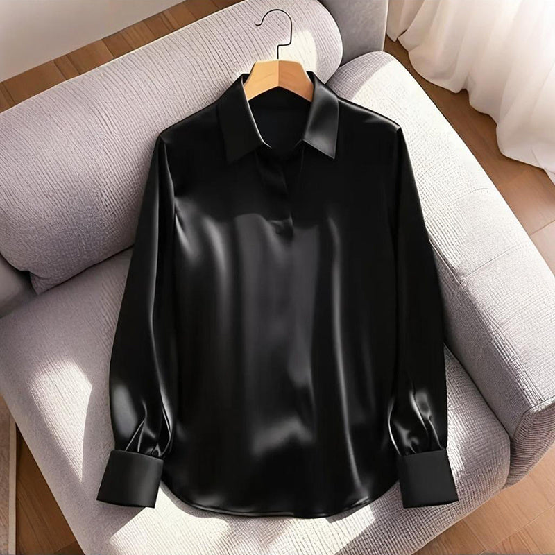 Chemisier décontracté à col en V pour femme – Chemise ample à manches longues