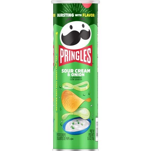 Pringles Croustilles, Collations pour le déjeuner, Collations sur le pouce, Crème aigre et oignon, Boîte de 155g (1 boîte)