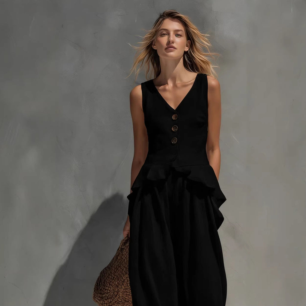 Ensemble deux pièces sans manches et pantalon large pour femme