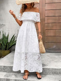 Robe longue blanche chic à épaules dénudées élégante robe d'été à manches courtes