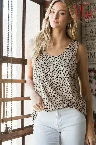 Haut sans manches Heimish à imprimé animalier, boutonné sur le devant, taille plus