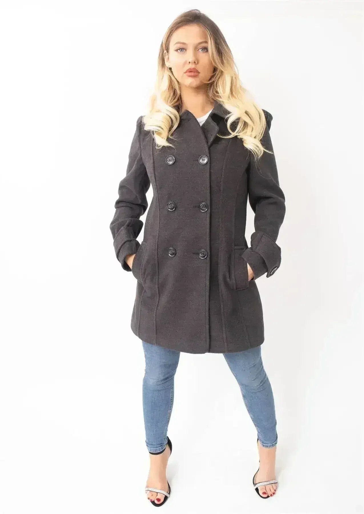 Manteau à capuche croisé double face en laine