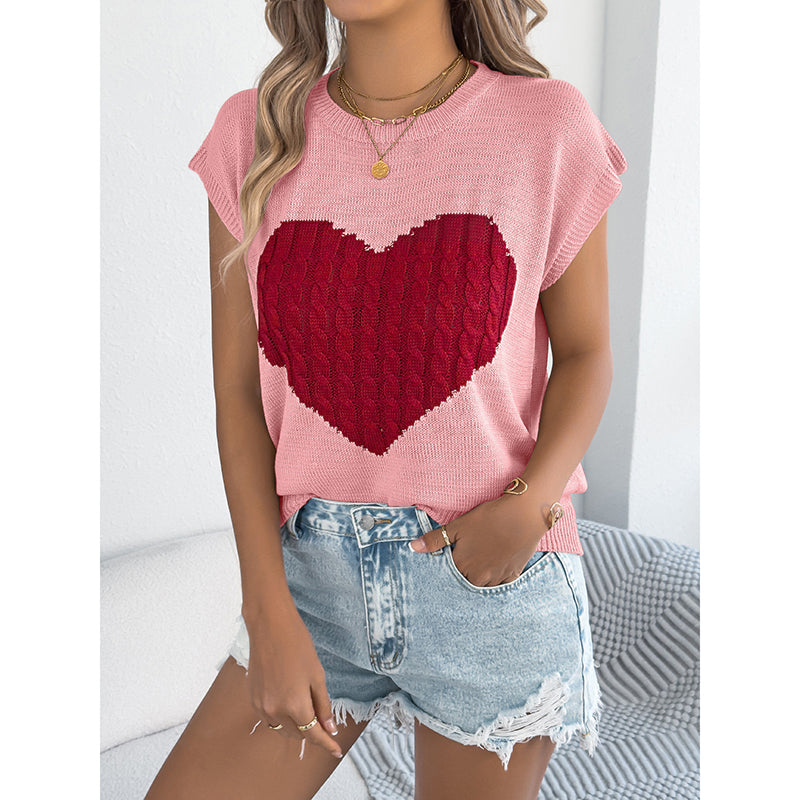 Haut en maille color block pour femme – Débardeur de Saint-Valentin décontracté sans manches