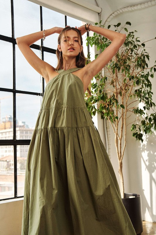 Nouvelle robe midi d'été à bretelles croisées et cordon de serrage pour femme – Chic, sophistiquée, ajustable, robe parfaite pour les occasions décontractées à semi-formelles
