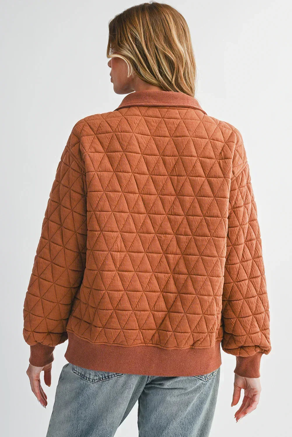 Sweat-shirt Femme à Manches Longues avec Col Zippé et Texture Marron - Femstylo