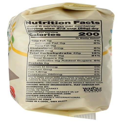 Penne Rigate de Blé Entier Biologique, 16 oz, Whole Foods Market