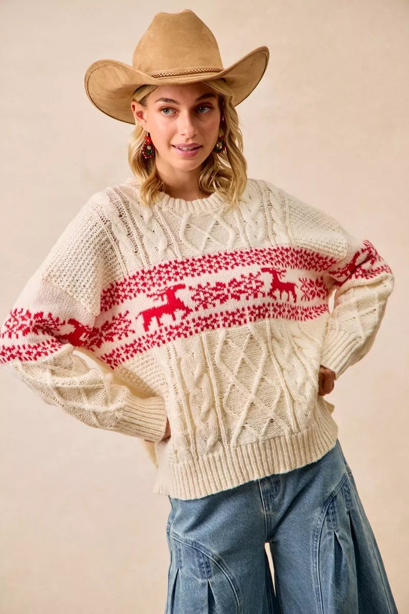 Pull torsadé BiBi motif de Noël