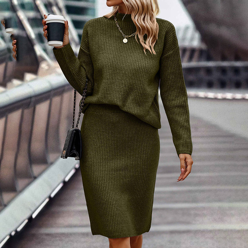 Ensemble deux pièces pour femme - Pull et jupe moulante Tenue confortable