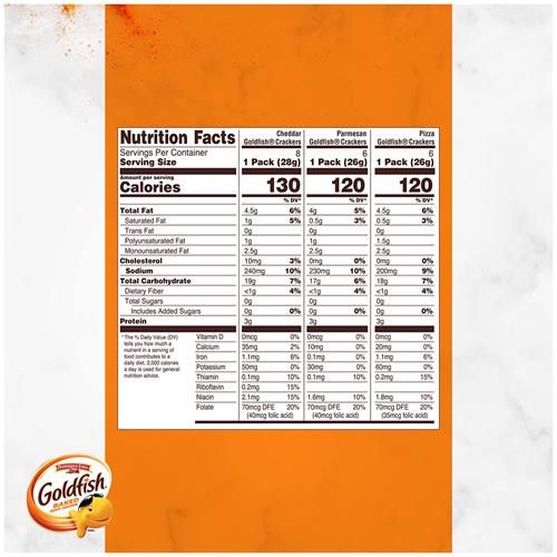 Biscuits Goldfish Say Cheeeese, assortiment de paquets de 20 unités avec cheddar, pizza et parmesan