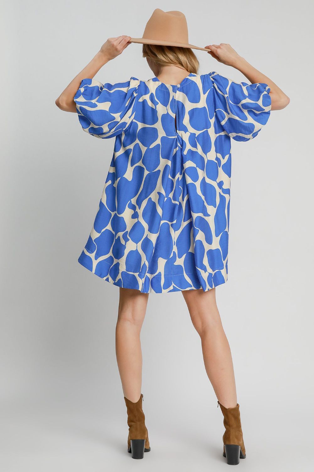 Robe d'été bouffante à imprimé abstrait bicolore bleu Tendance moderne pour femme