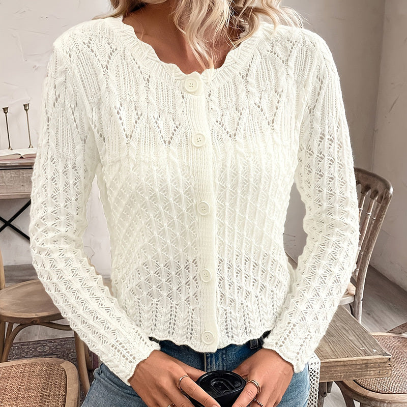 Cardigan élégant uni à col rond pour femme