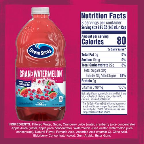 Boisson au jus de canneberge et de melon d'eau Ocean Spray Cran-Watermelon, bouteille de 64 fl oz (Paquet de 1)