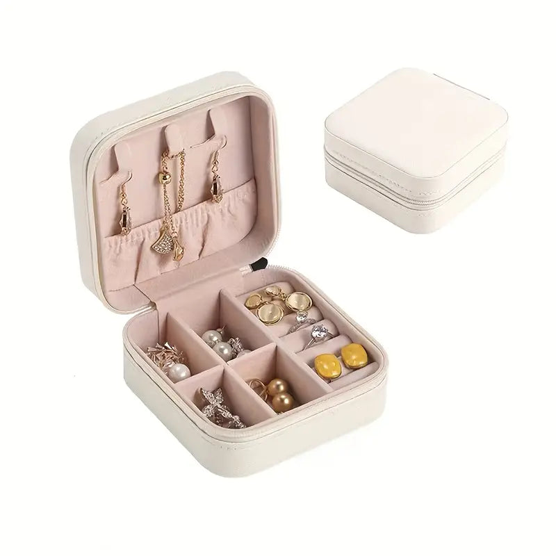 Étui à bijoux de voyage compact – Crème douce avec fermeture éclair