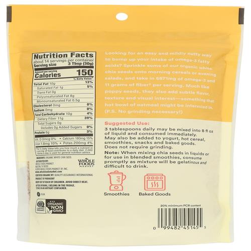 Graines de chia blanches biologiques Whole Foods Market, 425 g