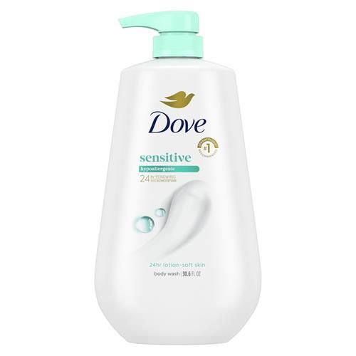 Nettoyant corps Dove avec pompe peaux sensibles, pour une peau douce et hydratée pendant 24 h, formule douce et hypoallergénique sans sulfates ni parabènes, 907 g