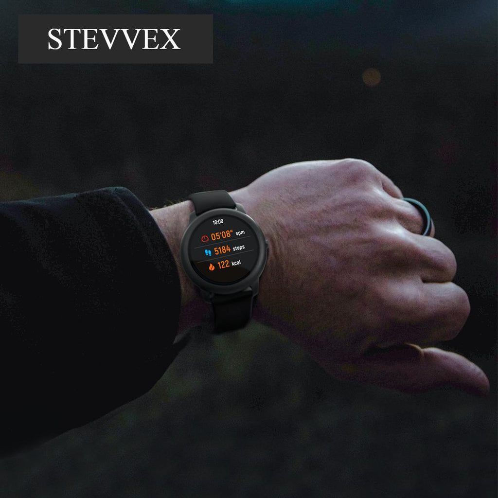 STEVVEX Montre Intelligente Solaire Sport Métal Moniteur Fréquence Cardiaque Sommeil IP 68 Étanche iOS Android Version Mondiale