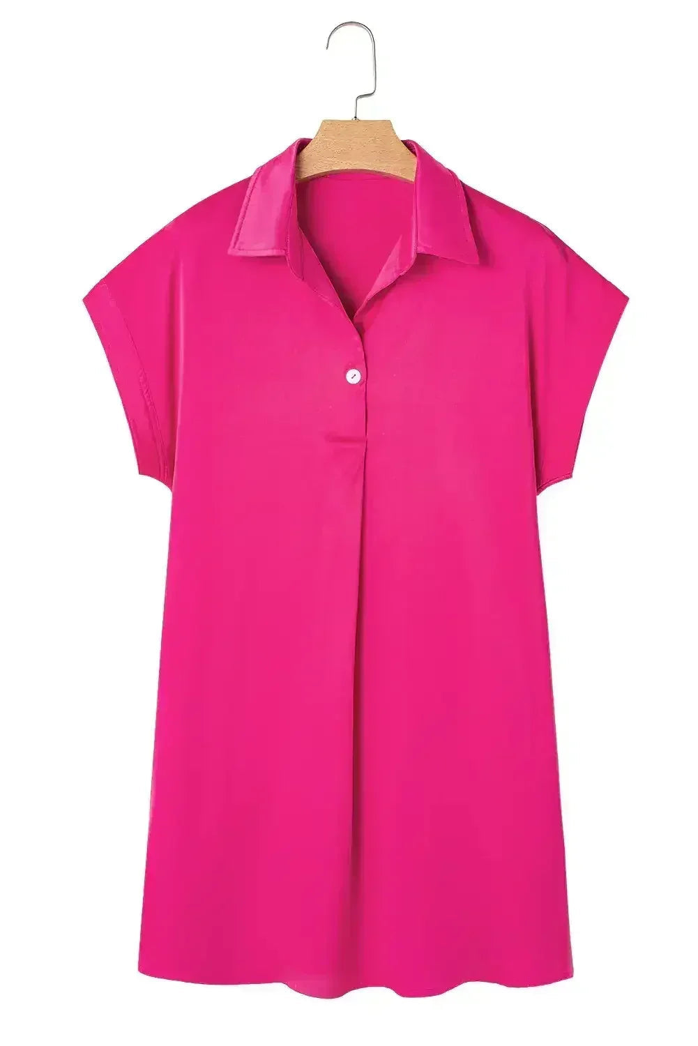 Robe T-shirt Décontractée Boutonnée Col Rose Rouge