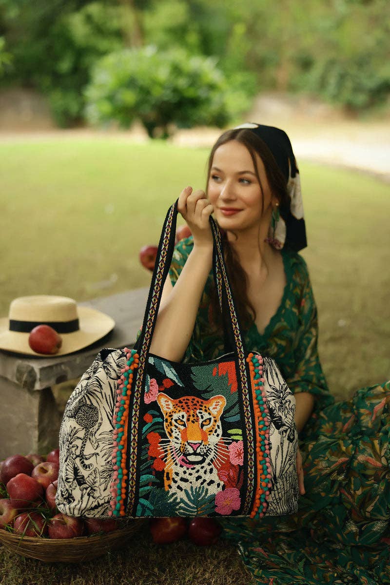 Sac cabas orné Léopard Tropical
