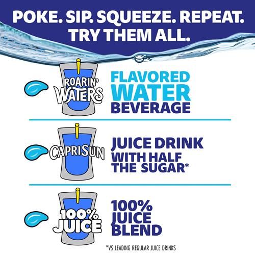 Capri Sun Roarin Waters Fruit Punch, Strawberry Kiwi & Tropical Punch Flavored With Other Natural Flavor Water Beverage, 30 Ct Box, 6 Fl Oz Drink Pouches