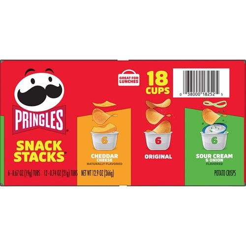 Pringles Croustilles, Collations pour le déjeuner, Collations à emporter, Petits paquets de croustilles, Paquet varié, Boîte de 12,9 oz (18 tasses)