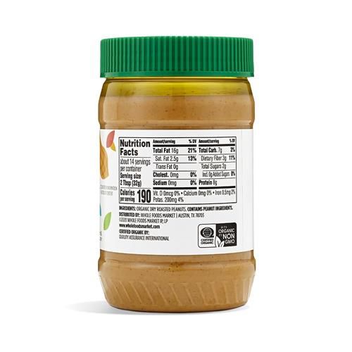 Beurre de cacahuètes crémeux biologique sans sel ajouté Whole Foods Market, 454 g