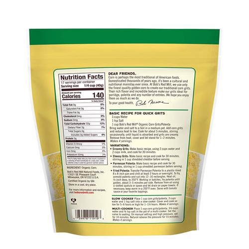 Bobs Red Mill Polenta de maïs biologique/gruau, 680 g (paquet de 1) – Végétalien, Casher