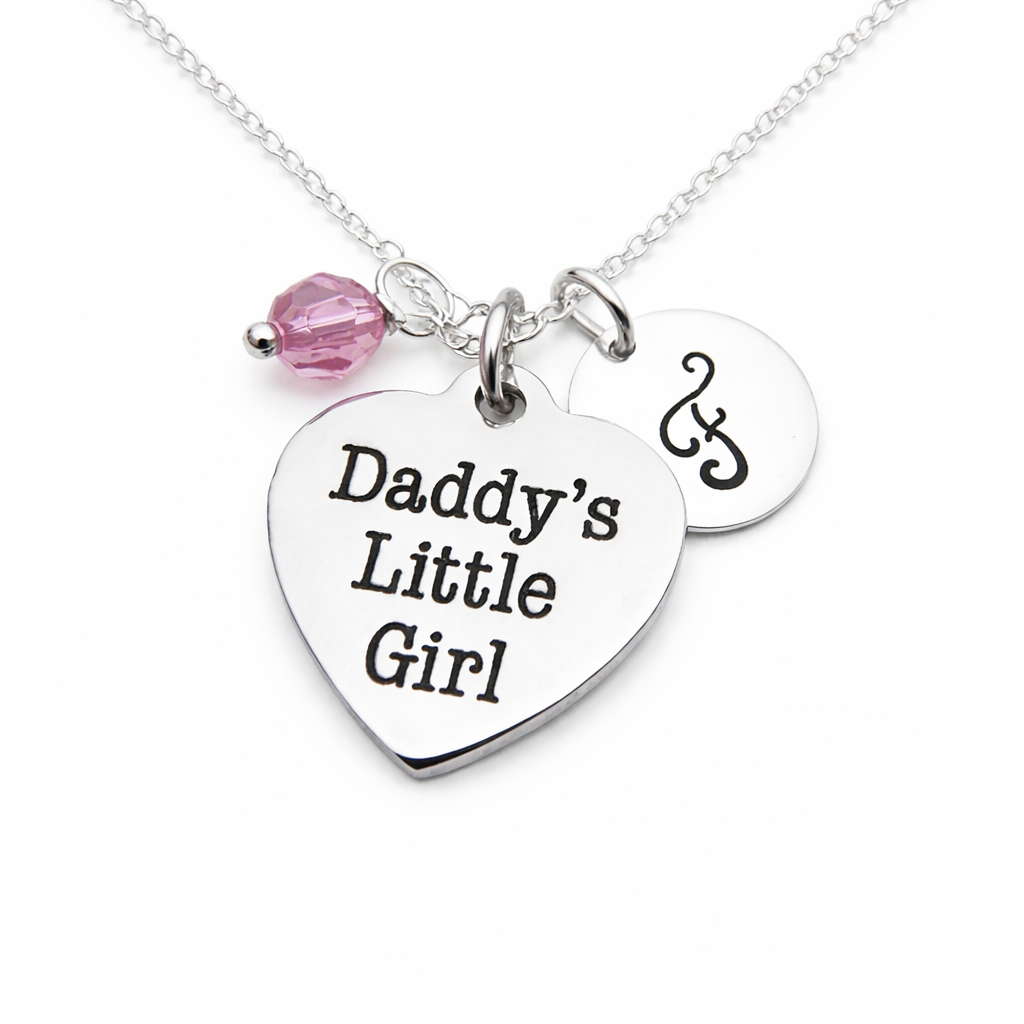 Collier « Ma Fille Adorée » – Argent Sterling avec Pierre de Naissance et Breloque Initiale