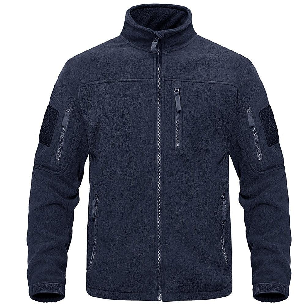 Veste tactique d'extérieur en polaire bleu foncé chaude multi-poches style unique doux manteaux de travail veste coupe-vent homme manteau de randonnée sport pour l'hiver et l'automne