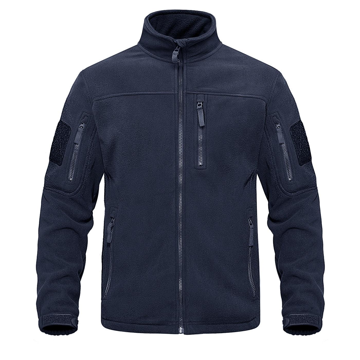 Veste tactique d'extérieur en polaire bleu foncé chaude multi-poches style unique doux manteaux de travail veste coupe-vent homme manteau de randonnée sport pour l'hiver et l'automne