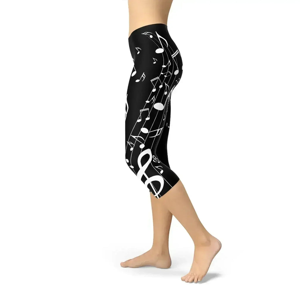 Legging Capri noir Notes de piano Femme