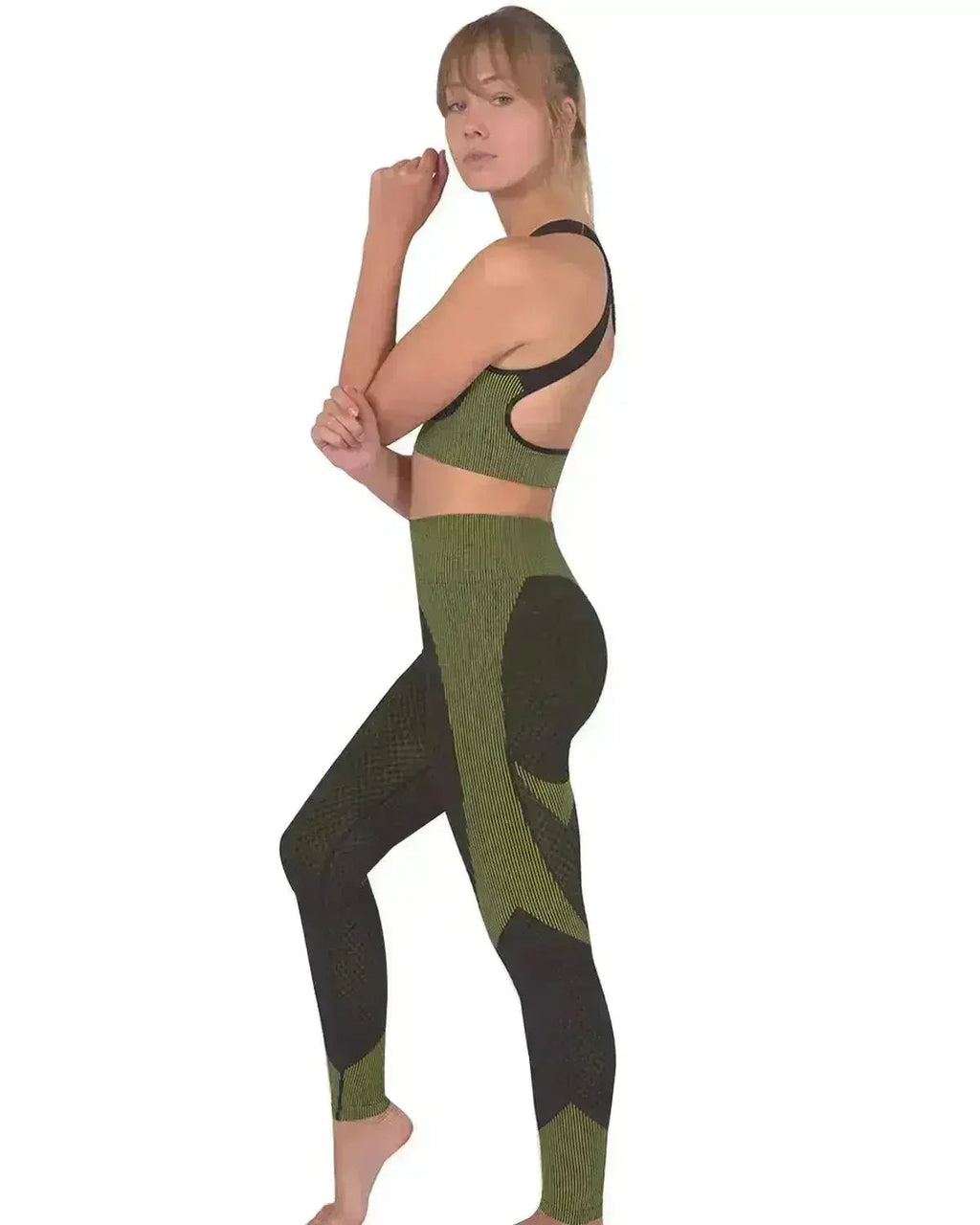 Soutien-gorge de sport sans couture Trois - Noir et vert